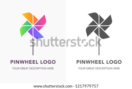 The pinwheel logo flat design vector illustrations. Two variants in black and in colors isolated on a white background. 