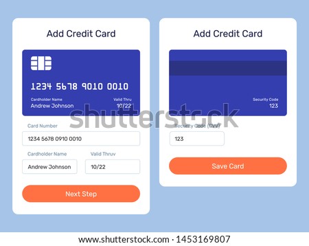 Add credit card web element from the mobile app. UI element, form, pop up. Save, add card, send mone form with the credit card image. 