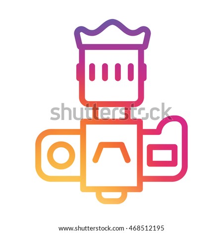 Professional dslr photo camera front view vector icon in linear style with rainbow gradient colors. 