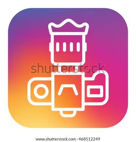 Professional dslr photo camera front view vector icon in linear style with rainbow gradient colors. 