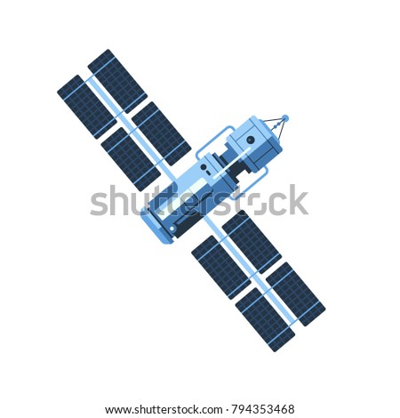The satellite isolated on white background vector flat design illustration. Good concept for business connected. Detailed satellite on white background 