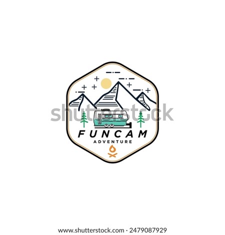 logo of recreational or adventure vehicle and camper trailer, travel and recreation template vector design