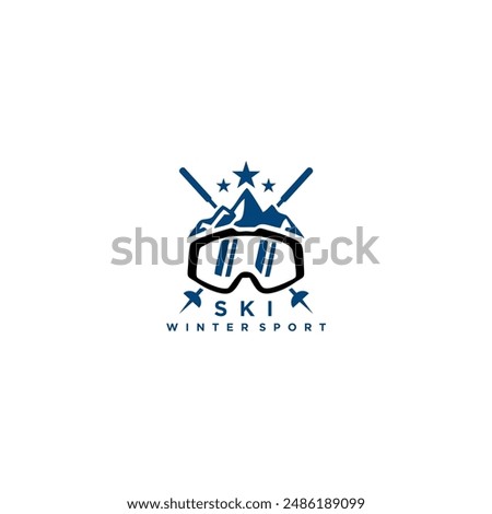 Skiing or winter sport logo emblem, design element. Vector illustration. Monochrome Graphic Art. Concept for shirts,