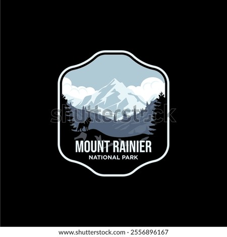 Mount Rainier National Park logo patch badge illustration, mountain peak landscape design emblem