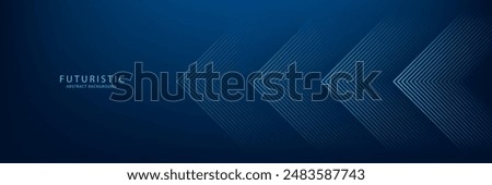 Dark blue abstract background with glowing arrow lines technology futuristic concept. Modern shiny blue geometric lines design. Horizontal banner template suit for cover, header, poster, banner, web