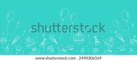 Birthday banner vector design. Happy birthday fun hand drawn party seamless background with celebration elements. Birthday design great for birthday parties, textiles, banners, wallpapers, wrapping.