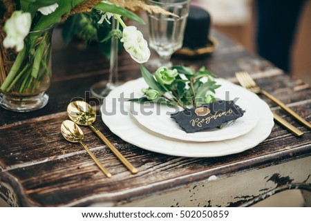 Similar – Image, Stock Photo Elegant table decoration with glassware and fragrant white flowers