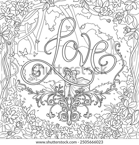 A flower framer beautiful couple, colouring page