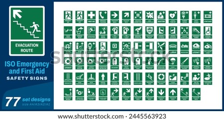 77 set iso emergency and first aid safety signs size a4,a3,a2,a1