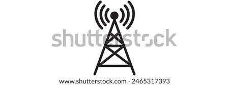 Radio tower  mast with radio waves for broadcast transmission line art vector icon for apps and design eps 10