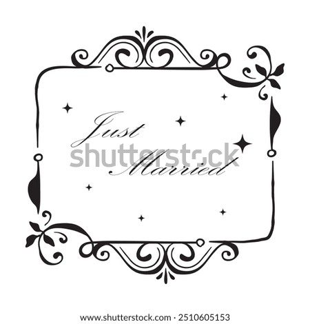 Just married hand lettering with hearts background for wedding cards and invitation. Vector illustration design eps 10