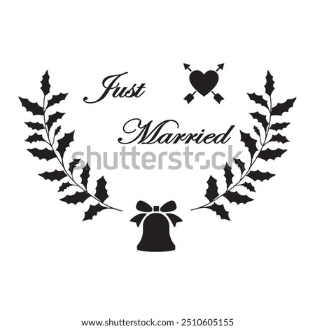 Just married hand lettering with hearts background for wedding cards and invitation. Vector illustration design eps 10