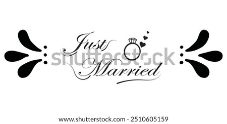 Just married hand lettering with hearts background for wedding cards and invitation. Vector illustration design eps 10