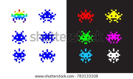 Icons in the style of pixel art for the game. Vector illustration in a flat style. Isolated on white background. Colorful icons for website and print.