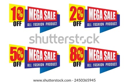 Discount label with variable sale percentage. 10, 20, 50, 80 percent off. Promotion design - vector illustration isolated on white background - predominant colors: Blue, red and yellow