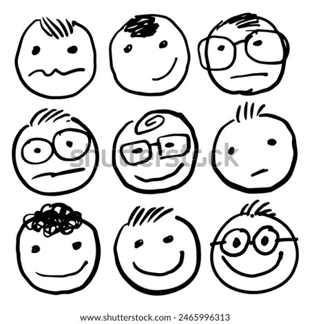 black and white doodle face vector set