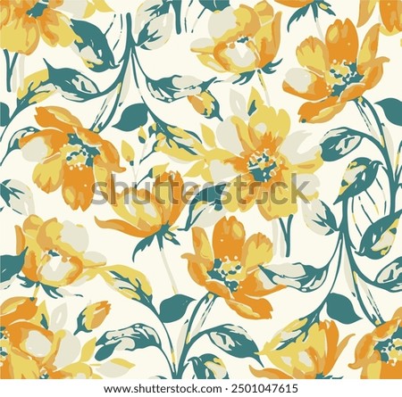 Beautiful trendy flower pattern. Big flowers. Fashionable template for design.