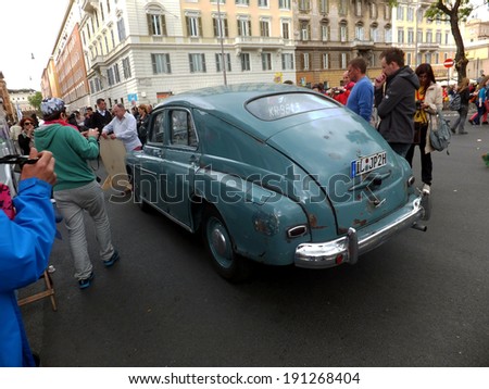 ROME, VATICAN - April 27, 2014: Over a 60 year old car FSO Warszawa M-20, which was owned by Cardinal Karol Wojty?a, later Pope John Paul II, during the canonization in Rome on 27 April 2014.