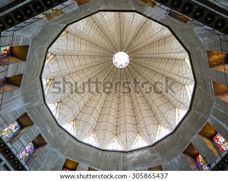 NAZARETH, ISRAEL July 8, 2015; dome of the Basilica of the Annunciation in Nazareth view from inside, Israel july 8, 2015