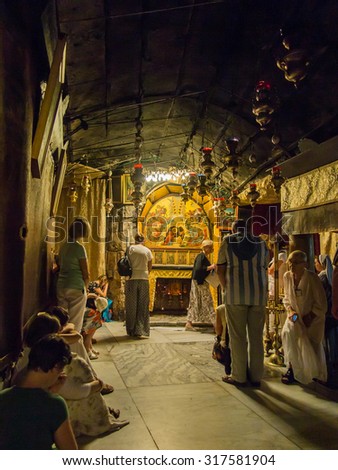 BETHLEHEM - JULY 12, 2015, ISRAEL: The traditional site of the birth of Jesus in Bethlehem\'s Church of the Nativity, Bethlehem, Israel on July 12, 2015.