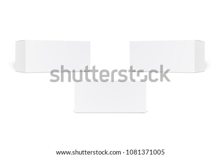 Set of long white cardboard boxes isolated on white background. Set of blank product packaging boxes isolated. Realistic Cardboard box, container, packaging. Mock Up Template Ready For Your Design
