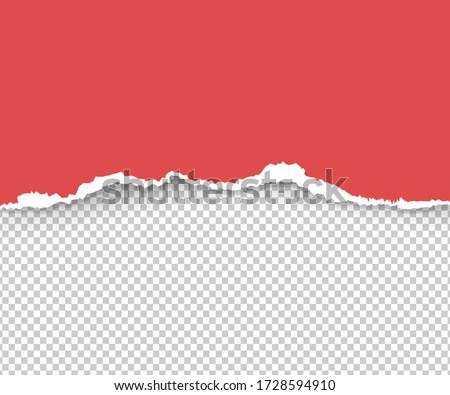 Realistic vector torn a half sheet of horizontal red paper with ripped edges with space for text. Template design for banner for web and print, sale promo, advertising, presentation.