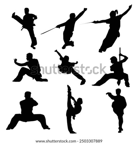 Wushu Player Silhouette Shape Drawing Vol 2