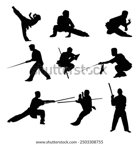 Wushu Player Silhouette Shape Drawing Vol 3