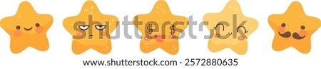 Set of five cute, hand-drawn style stars.  Perfect for branding, logos, website design, children's products, and more.  Available in vector format for easy scalability.