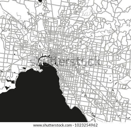 Black and white scheme of the City of MELBOURNE, AUSTRALIA. City Plan of MELBOURNE. Vector illustration