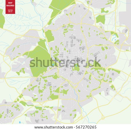 Vector color map of  Madrid, Spain. City Plan of  Madrid. Vector illustration