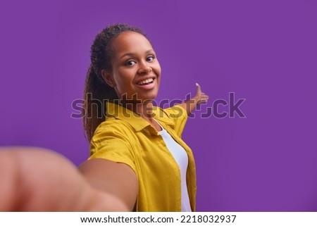 Similar – Image, Stock Photo Positive young woman gesturing middle finger