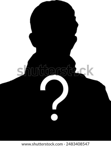 male silhouette icon with question mark sign,Unknown person concept,Vector illustration stranger 