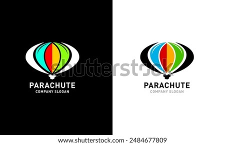 Parachute logo icon, sky flower parachute, sports air bird man fly parachute design symbol  