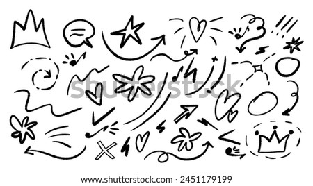 Hand drawn doodles design elements. Vector brush drawn. Cute doodle symbols.