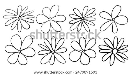 Set of flower icons in simple line style. Vector drawn flowers isolated on white background