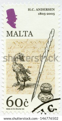 MALTA - CIRCA 2005: A stamp printed in Malta shows the Ugly Duckling, Hans Christian Andersen (1805-1875), a writer, circa 2005