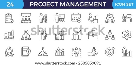 Project management icon collection. Time management and planning concept. Business or organization management icons for web and mobile app. Time management, planning, project, startup, marketing.
