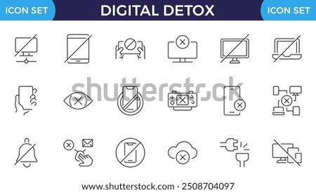 Digital detox web line icons. Switch off. tech detoxification. Editable stroke. Vector illustration