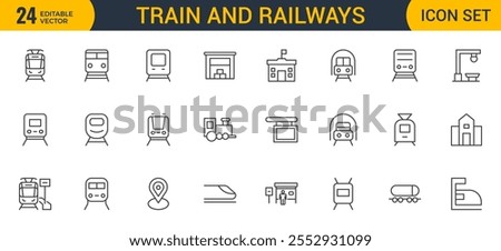 Set of Outline train and railways icon set. intercity, international, freight trains, linear icons. Outline icon collection.
