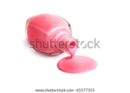 Pink nail polish spilled isolated on white