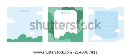 Set of cute sky garden notepad hand drawn vector illustration. Template paper for sticker note, memo. Cartoon style. Isolated on white.