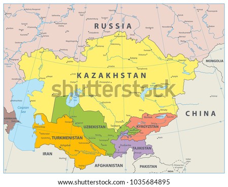 Central Asia Political Map. Vector illustration.