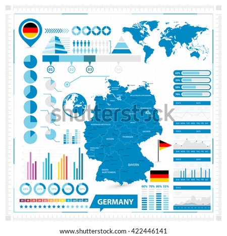 Vector map of Germany and infographic elements collection. Vector illustration.
