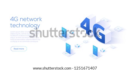 4g network technology in isometric vector illustration. Wireless mobile telecommunication service concept. Marketing website landing template. Smartphone internet speed connection background.