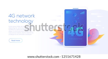 4g network technology in isometric vector illustration. Wireless mobile telecommunication service concept. Marketing website landing template. Smartphone internet speed connection background.