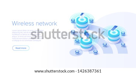 Internet of things layout. IOT online synchronization and connection via smartphone wireless technology. Smart home concept with isometric icons and symbols. Vector illustration.