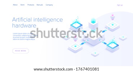 Hosting server isometric vector illustration. Abstract datacenter or blockchain background. Network mainframe infrastructure website layout. Computer storage or farming workstation.