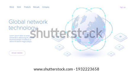 Global network technology in isometric vector illustration. World internet connection or social media online communication concept. Web banner layout template.
