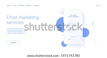 Email service in isometric vector illustration. Electronic mail message concept as business marketing. Newsletter sending mobile service layout or webmail. Web banner template.